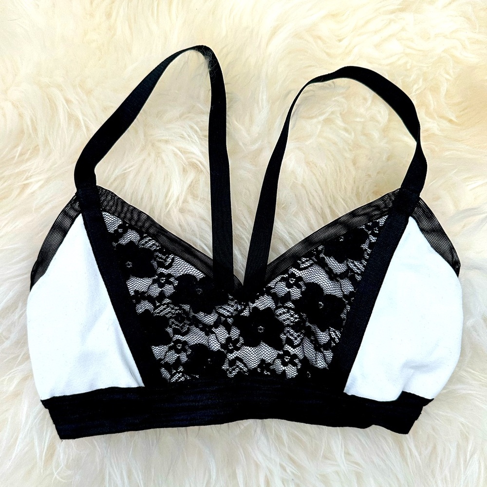 Black & White Lace Sexy Bralette Sports Bra XS
